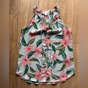 Floral tropical sleeveless blouse top with tassels